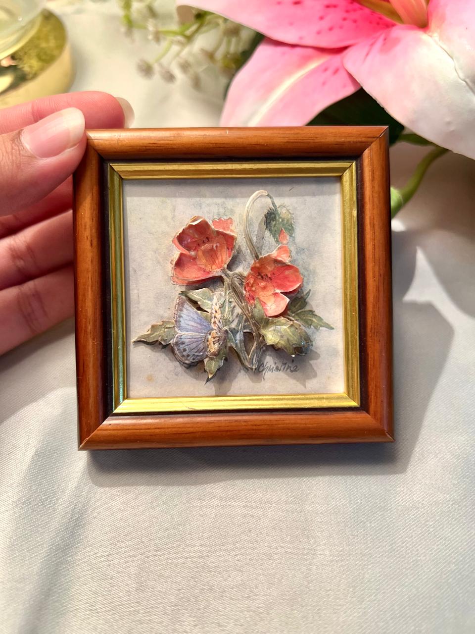 3-D Crafts UK Floral Butterfly Decoupage Handmade Framed Artwork 7.5 cm