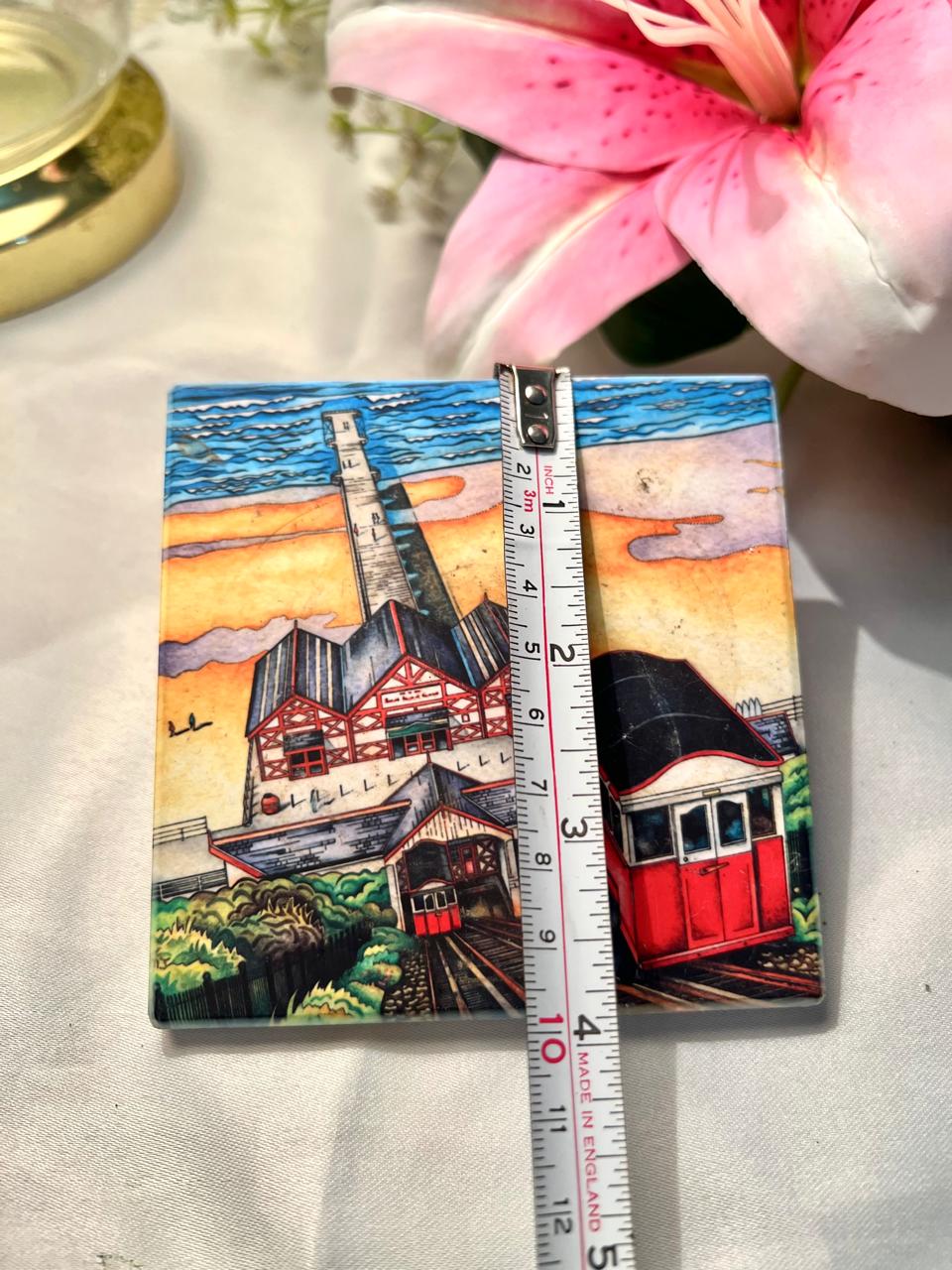Hand painted Funicular Railway Scene Decorative Tile Approx. 9.5 cm
