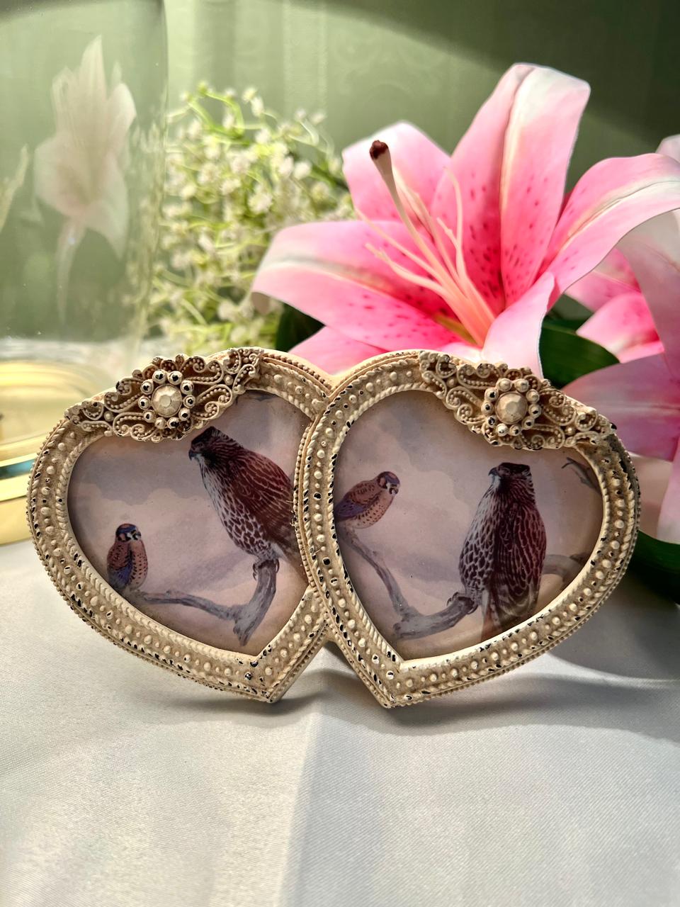 Double Heart Photo Frame Cream Ornate Approx. 16 cm