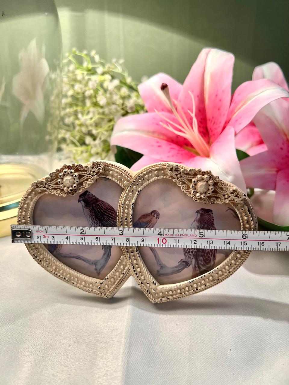 Double Heart Photo Frame Cream Ornate Approx. 16 cm