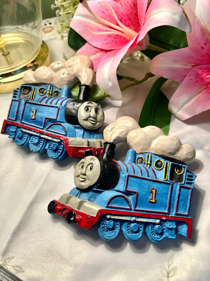 Blue No. 1 Steam Hand painted Train Wall Plaques 2-Piece (Each)  Approx. 13 cm