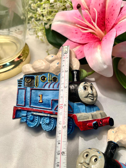 Blue No. 1 Steam Hand painted Train Wall Plaques 2-Piece (Each)  Approx. 13 cm