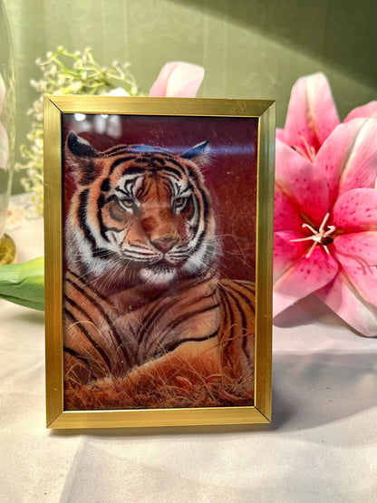 Tiger Framed Picture Gold-Tone Frame Approx. 15 cm