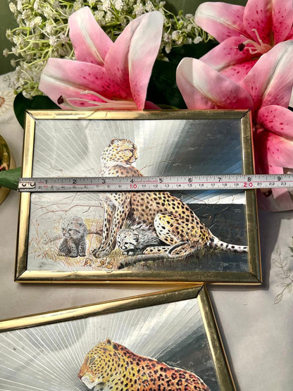 Cheetah Wildlife Framed Pictures 2-Piece Set Approx. 20 cm