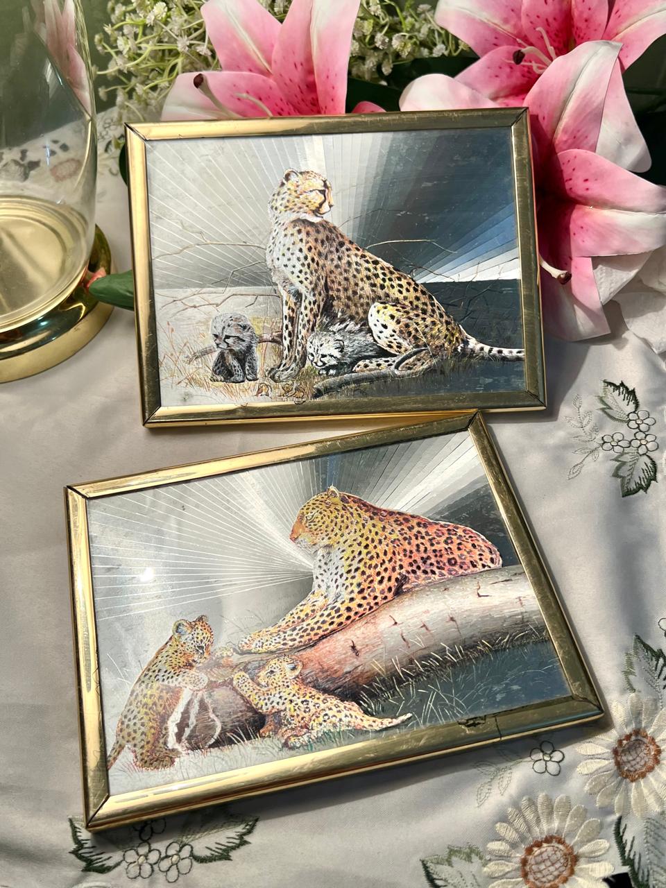 Cheetah Wildlife Framed Pictures 2-Piece Set Approx. 20 cm