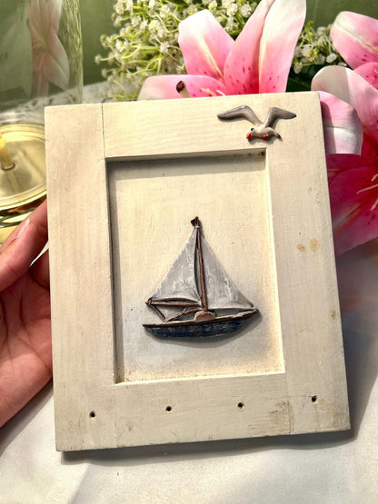 Nautical Sailboat & Seagull Wall Plaque Approx. 20 cm