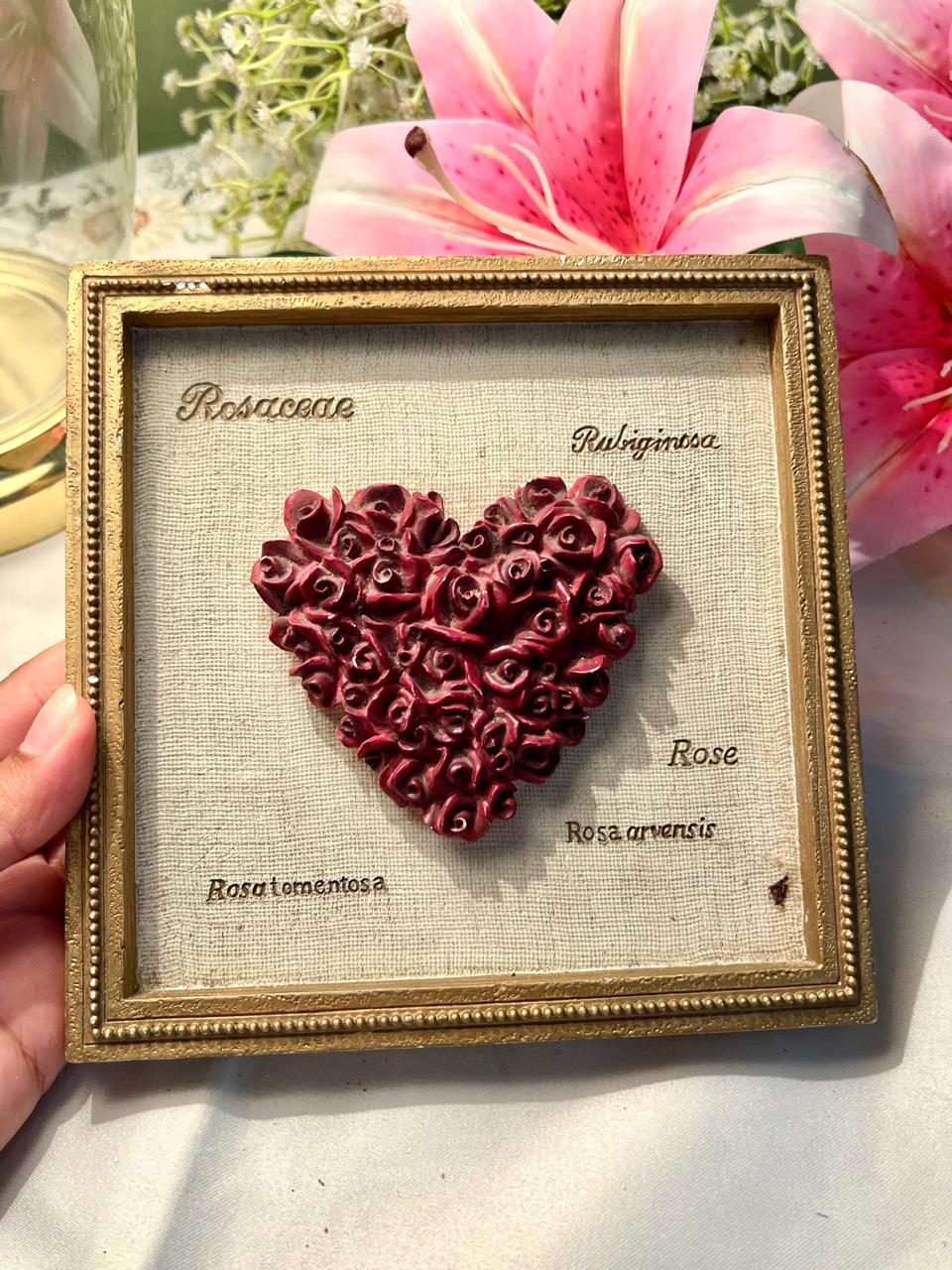 Cowley Designs Rose Heart Wall Plaque Gold Frame Approx. 16 cm