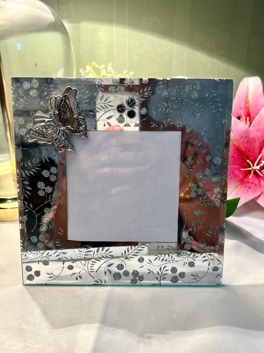 Silver Floral Crystal Photo Frame with Butterfly Approx. 18 cm