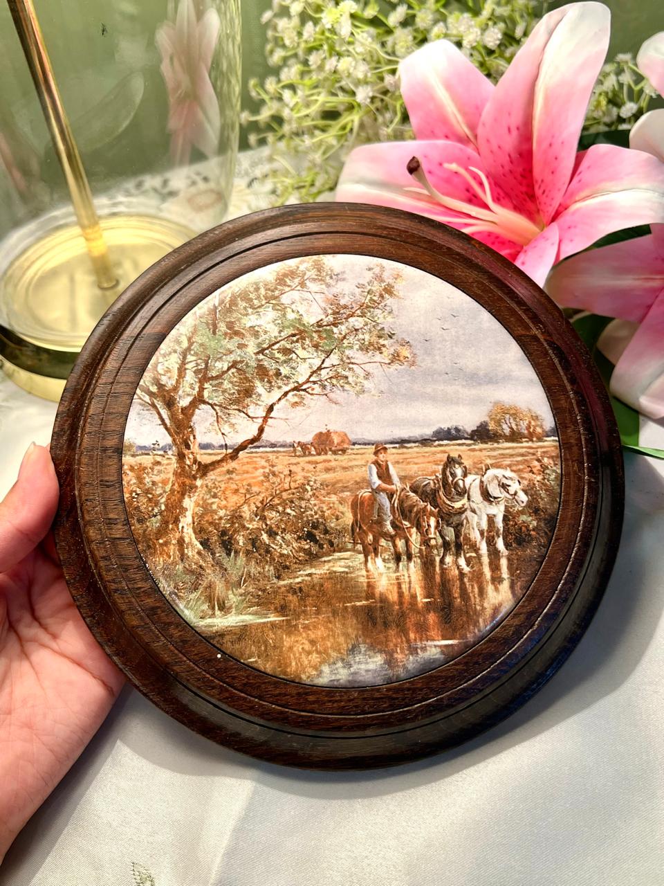 Cluncher Craft Horse-Drawn Farm Framed Painting Chestnut 20 cm