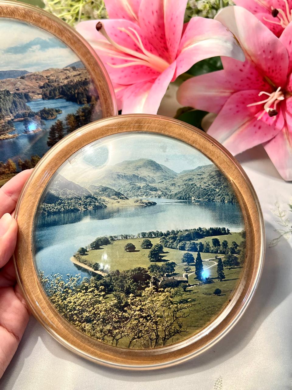 Round Lake Landscape Framed painting  2-Piece Set 15 cm