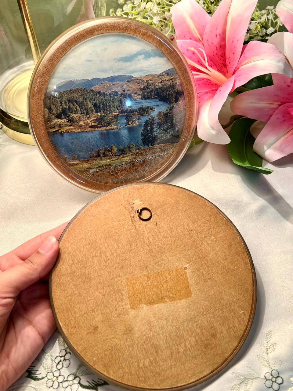 Round Lake Landscape Framed painting  2-Piece Set 15 cm