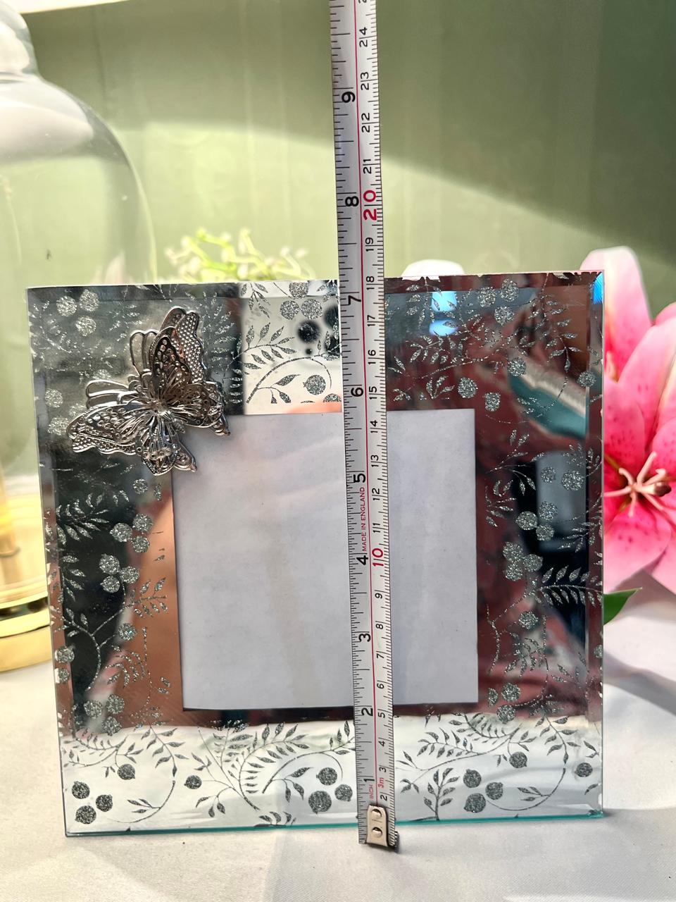 Silver Floral Crystal Photo Frame with Butterfly Approx. 18 cm