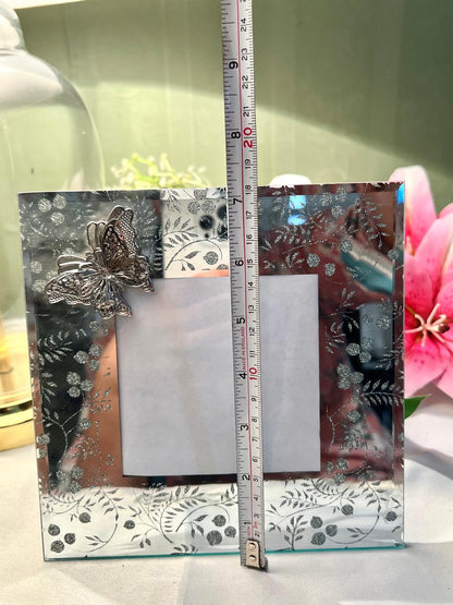 Silver Floral Crystal Photo Frame with Butterfly Approx. 18 cm