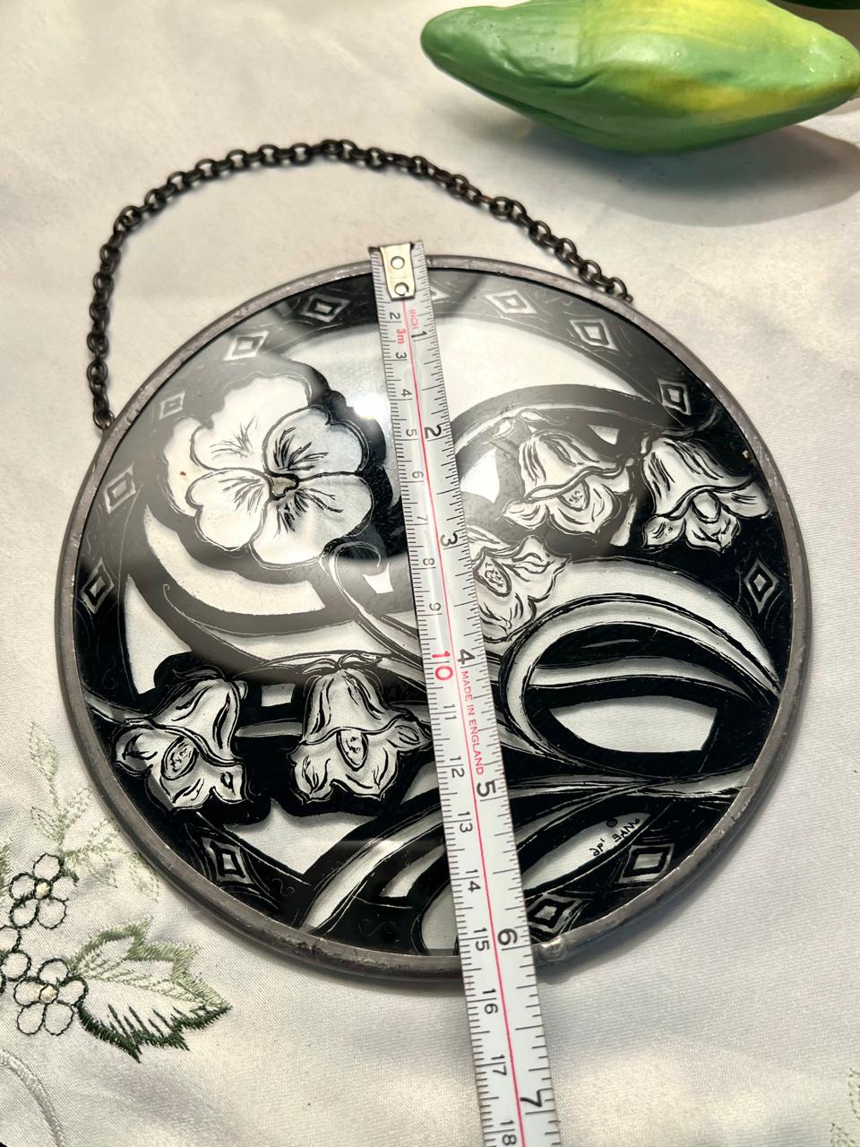 Black & White Floral Crystal Hanging Plaque Approx. 15 cm