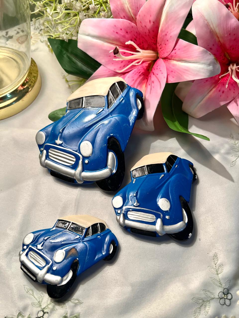 Vintage Blue Car Wall Plaques Set of 3 Made in England