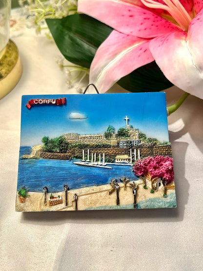 Corfu Coastal Wall Plaque Blue Scenic Decor 10cm