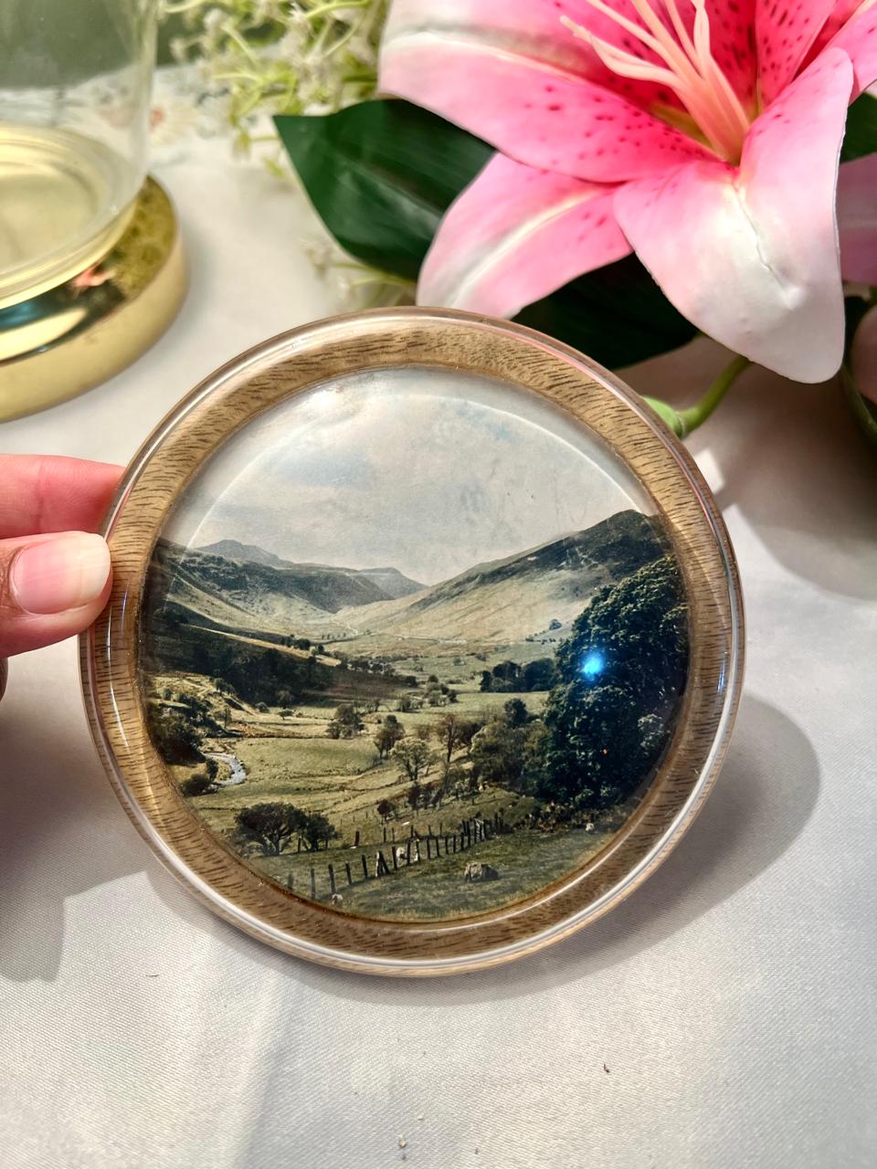 Keswickdale Valley Framed Picture Round 11cm Landscape Decor