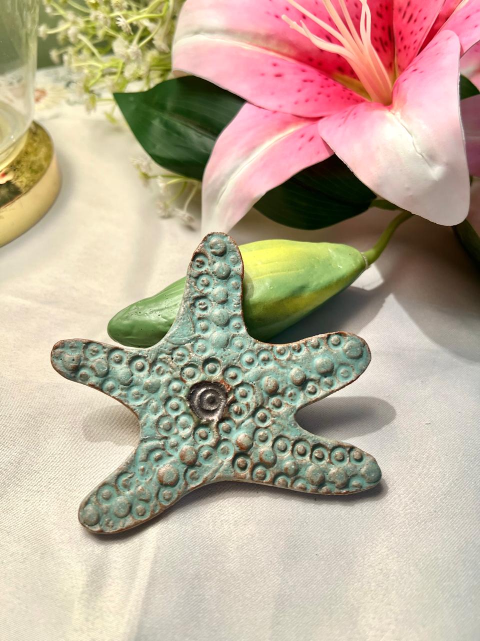 Turquoise Starfish Decorative Ornament 8cm Coastal Decor