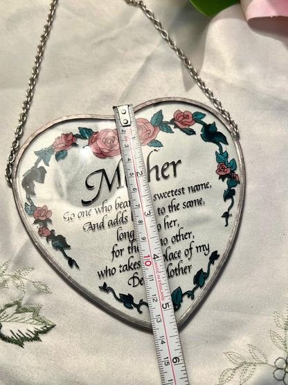 Mother Heart Wall Plaque Pink Roses Silver-Tone 15cm