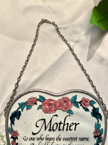Mother Heart Wall Plaque Pink Roses Silver-Tone 15cm