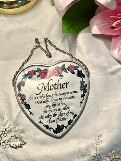 Mother Heart Wall Plaque Pink Roses Silver-Tone 15cm