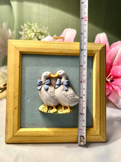 Framed Duck Couple Wall Plaque, Blue & Gold, Approx. 6.5 in