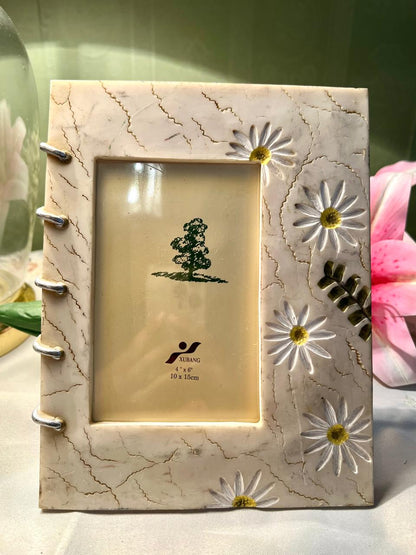 XUBANG Daisy Floral Photo Frame, Cream & Silver, 4 x 6 in