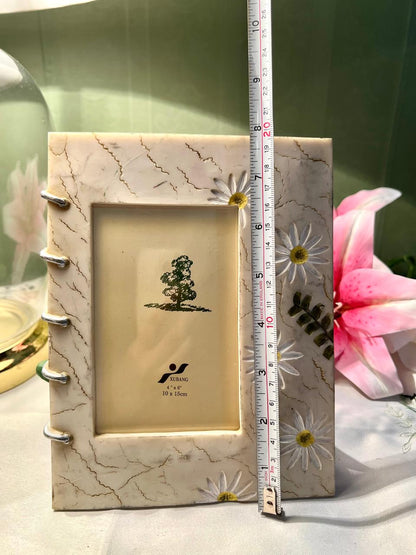 XUBANG Daisy Floral Photo Frame, Cream & Silver, 4 x 6 in