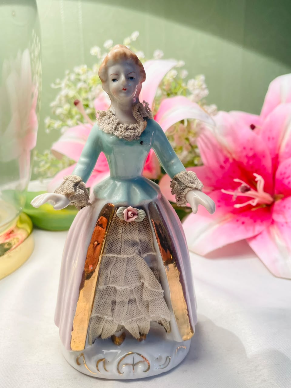 Vintage Porcelain Lady Figurine Lace Dress 13 cm