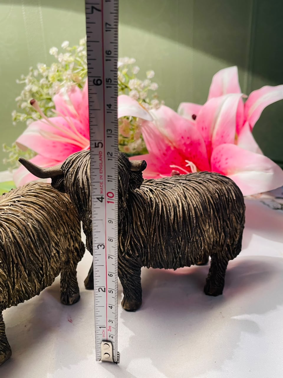 Pair of Highland Cow Figurines Bronze Effect 11 cm