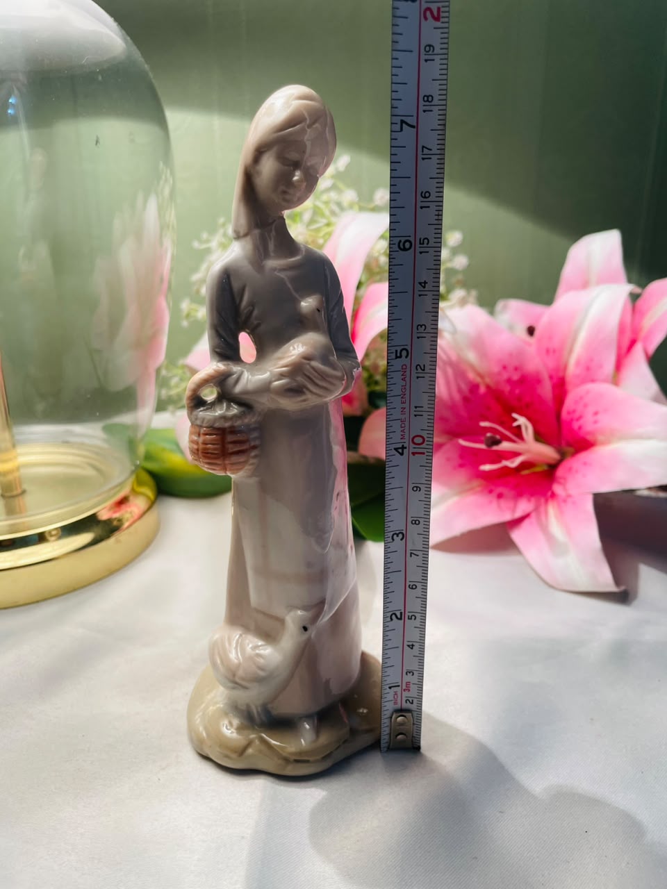 Woman with Basket & Bird Decorative Figurine Approx. 7 Inch
