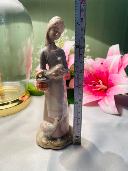 Woman with Basket & Bird Decorative Figurine Approx. 7 Inch