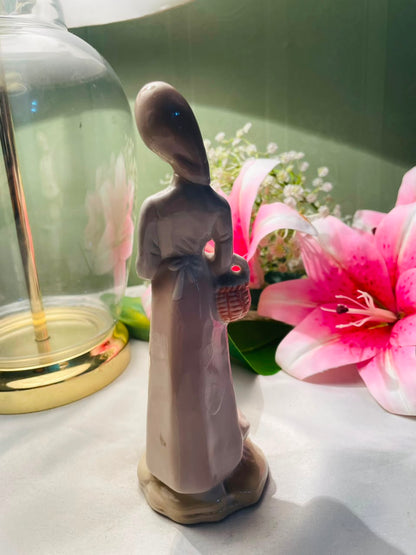 Woman with Basket & Bird Decorative Figurine Approx. 7 Inch