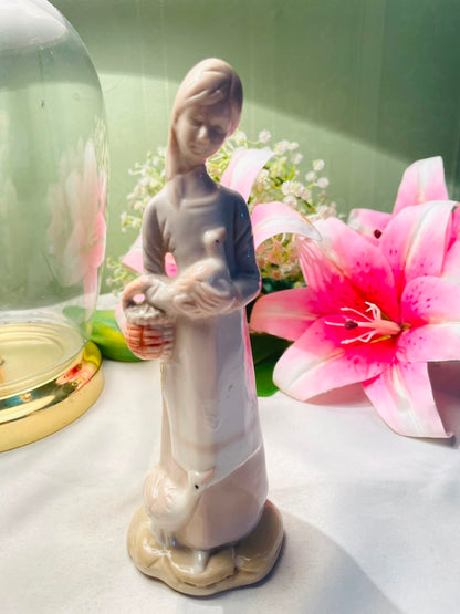 Woman with Basket & Bird Decorative Figurine Approx. 7 Inch