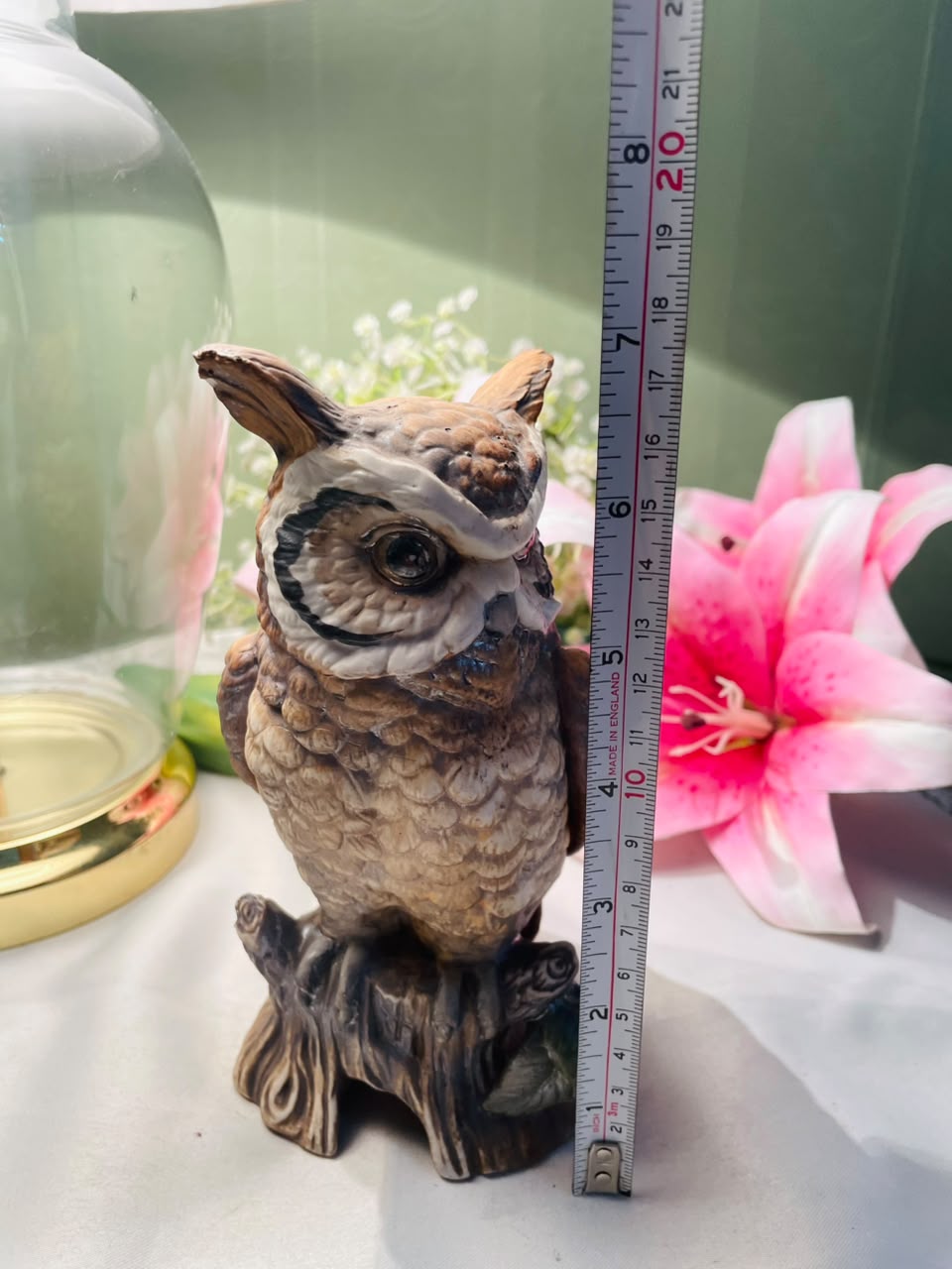 Vintage Owl Figurine on Tree Stump 16 cm