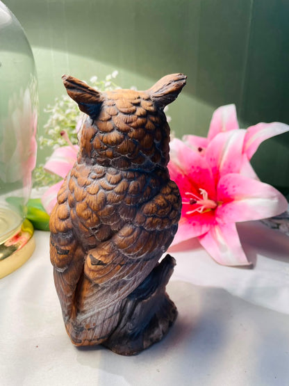 Vintage Owl Figurine on Tree Stump 16 cm