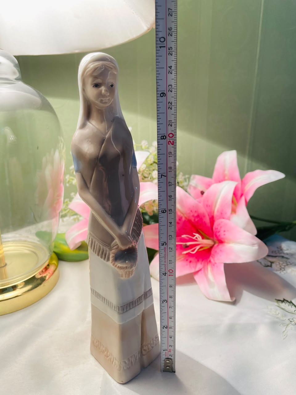 Woman with Basket Decorative Figurine Neutral Tones Approx. 9.5 Inch