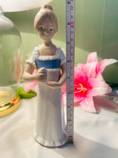 Woman Figurine Blue & White Dress Approx. 8 Inch