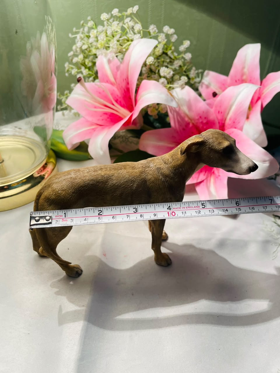 Realistic Greyhound Dog Figurine Brown Finish 13 cm