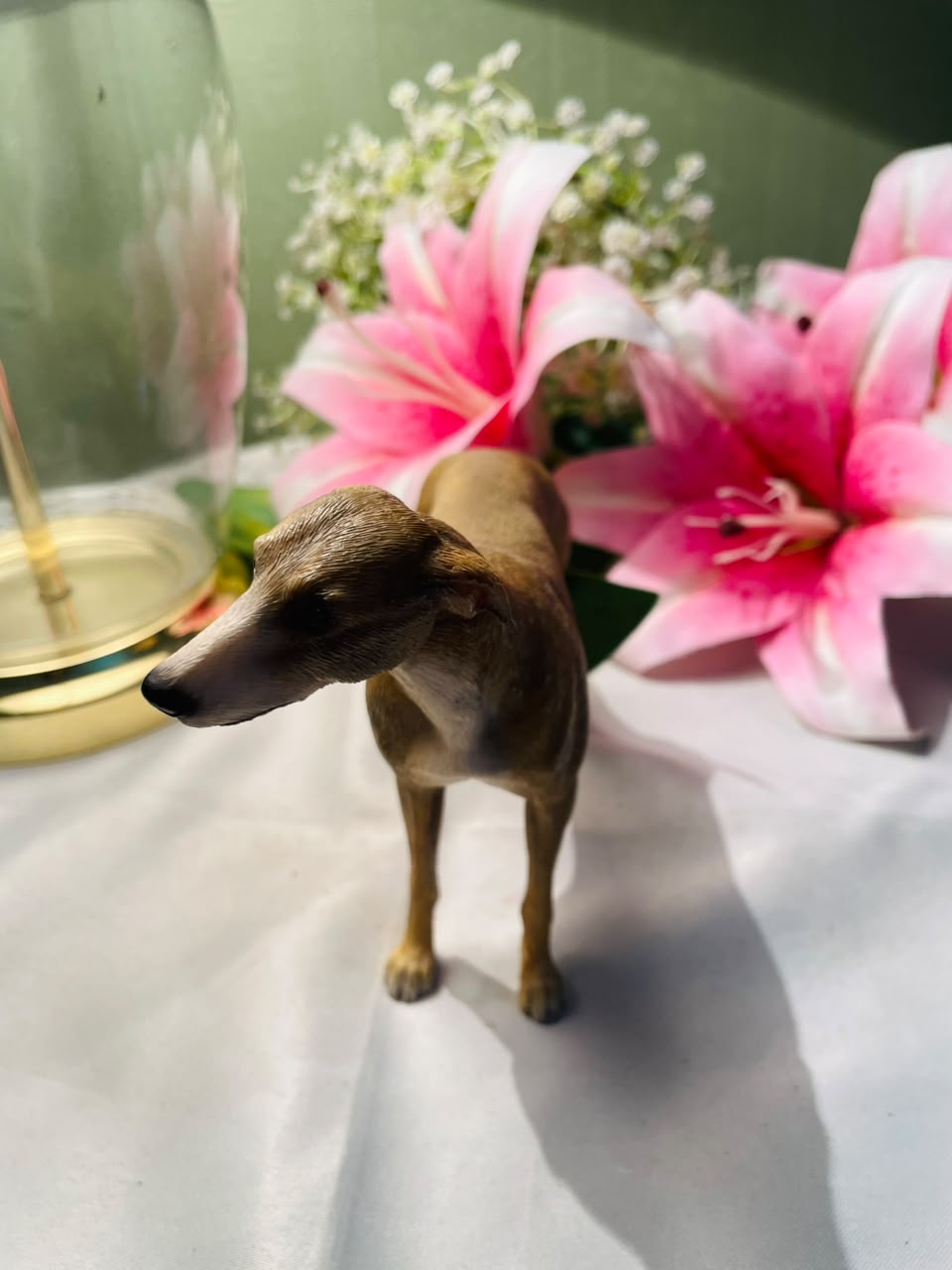 Realistic Greyhound Dog Figurine Brown Finish 13 cm