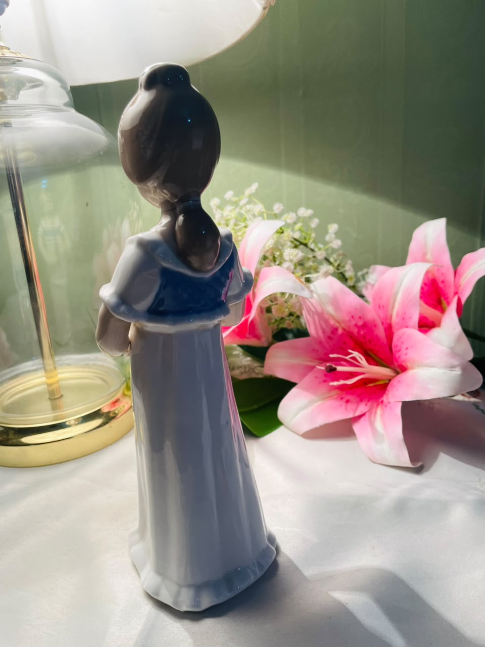 Woman Figurine Blue & White Dress Approx. 8 Inch