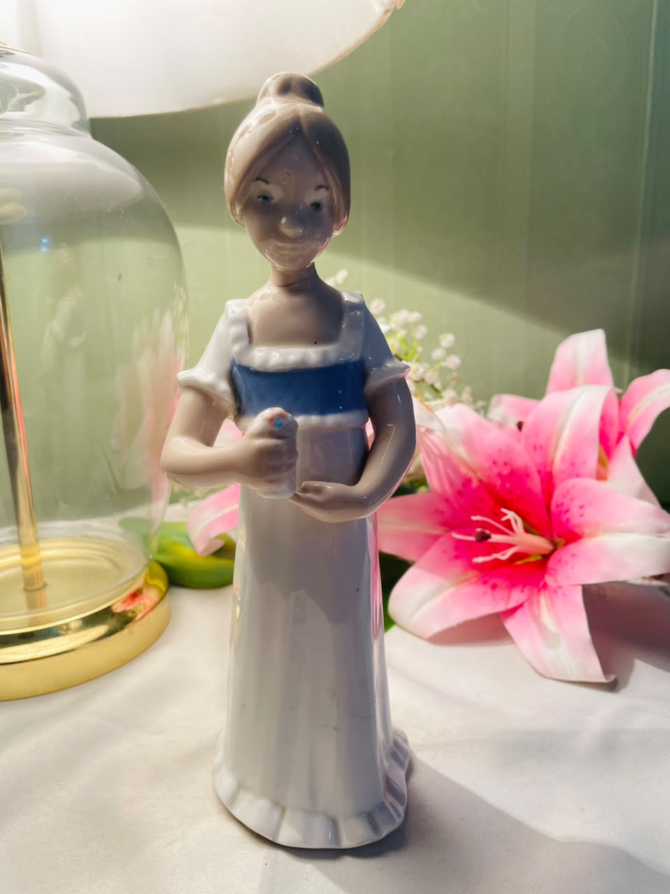 Woman Figurine Blue & White Dress Approx. 8 Inch