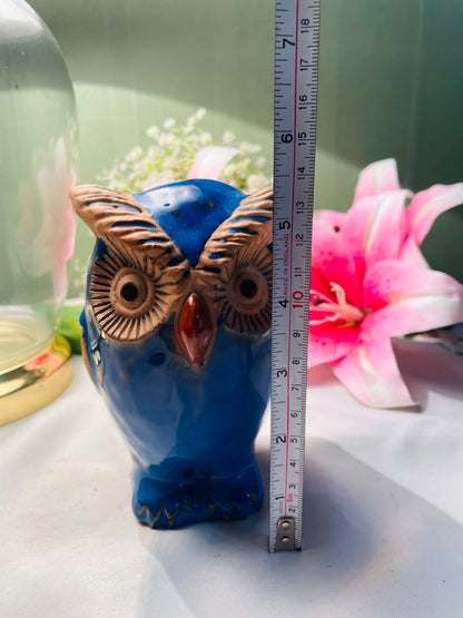 Blue Ceramic Owl Figurine Decorative Ornament 13 cm