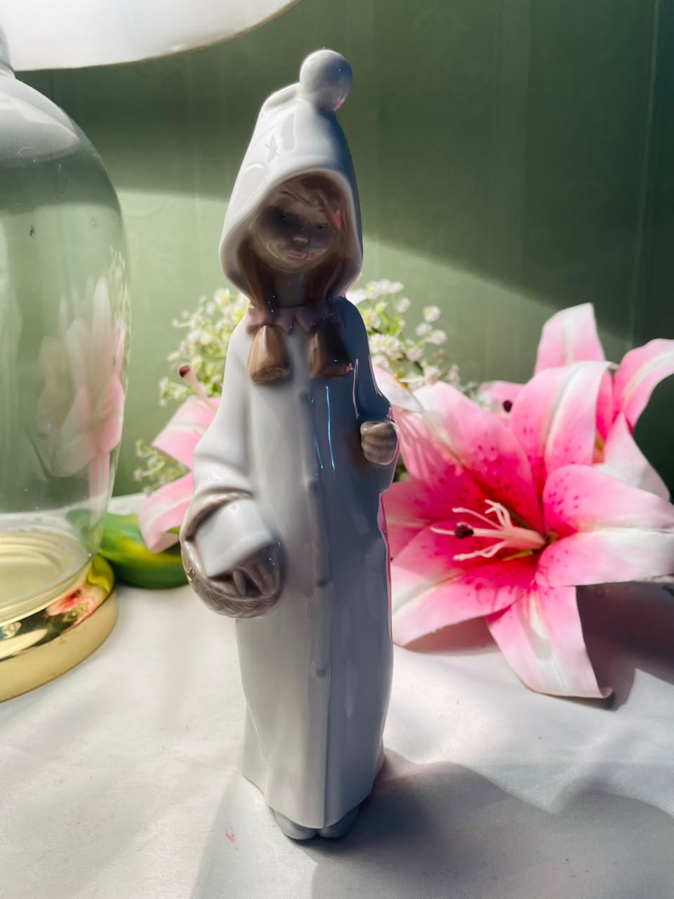 Hooded Girl with Basket Decorative Figurine Approx. 8 Inch