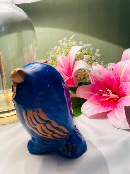 Blue Ceramic Owl Figurine Decorative Ornament 13 cm