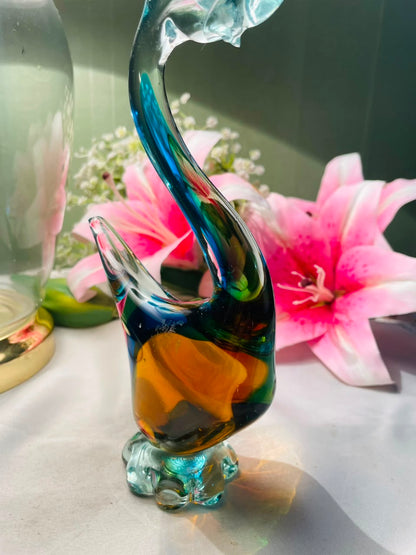 Multicolour Art Glass Swan Figurine 21 cm
