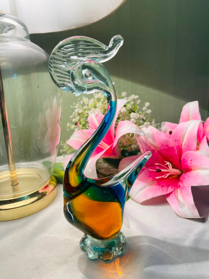 Multicolour Art Glass Swan Figurine 21 cm