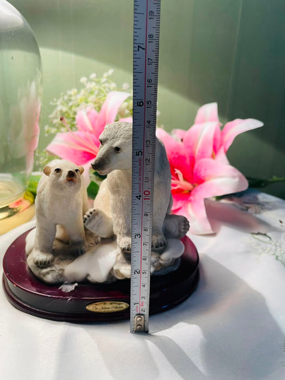 Polar Bear Mother and Cub Figurine on Display Base 13 cm