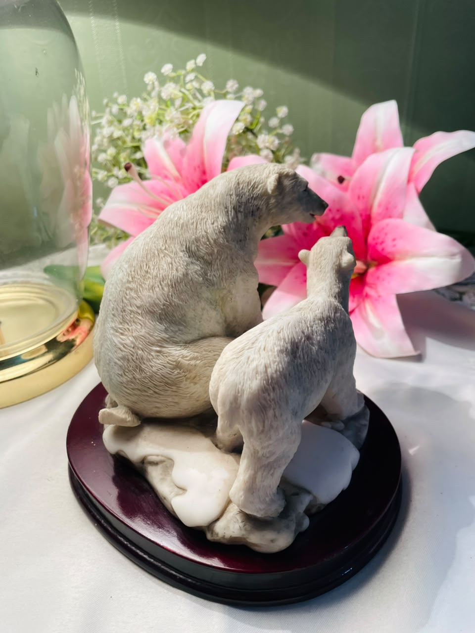 Polar Bear Mother and Cub Figurine on Display Base 13 cm