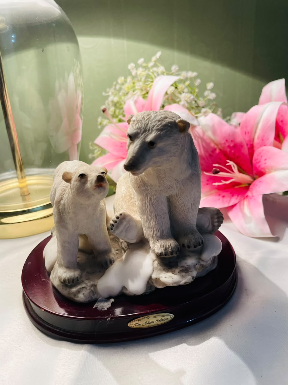 Polar Bear Mother and Cub Figurine on Display Base 13 cm